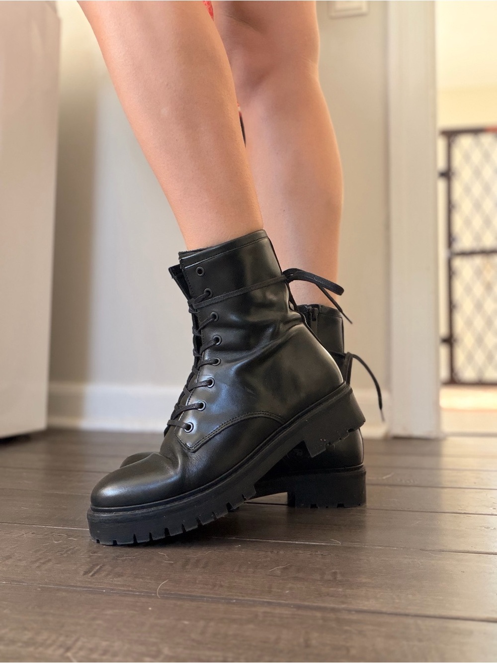 Classic Black Leather Combat Boots - Women's Lace-Up Ankle Boots